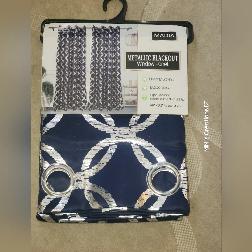 Madia- Matalic Blackout Window Panel in Navy and Silver
